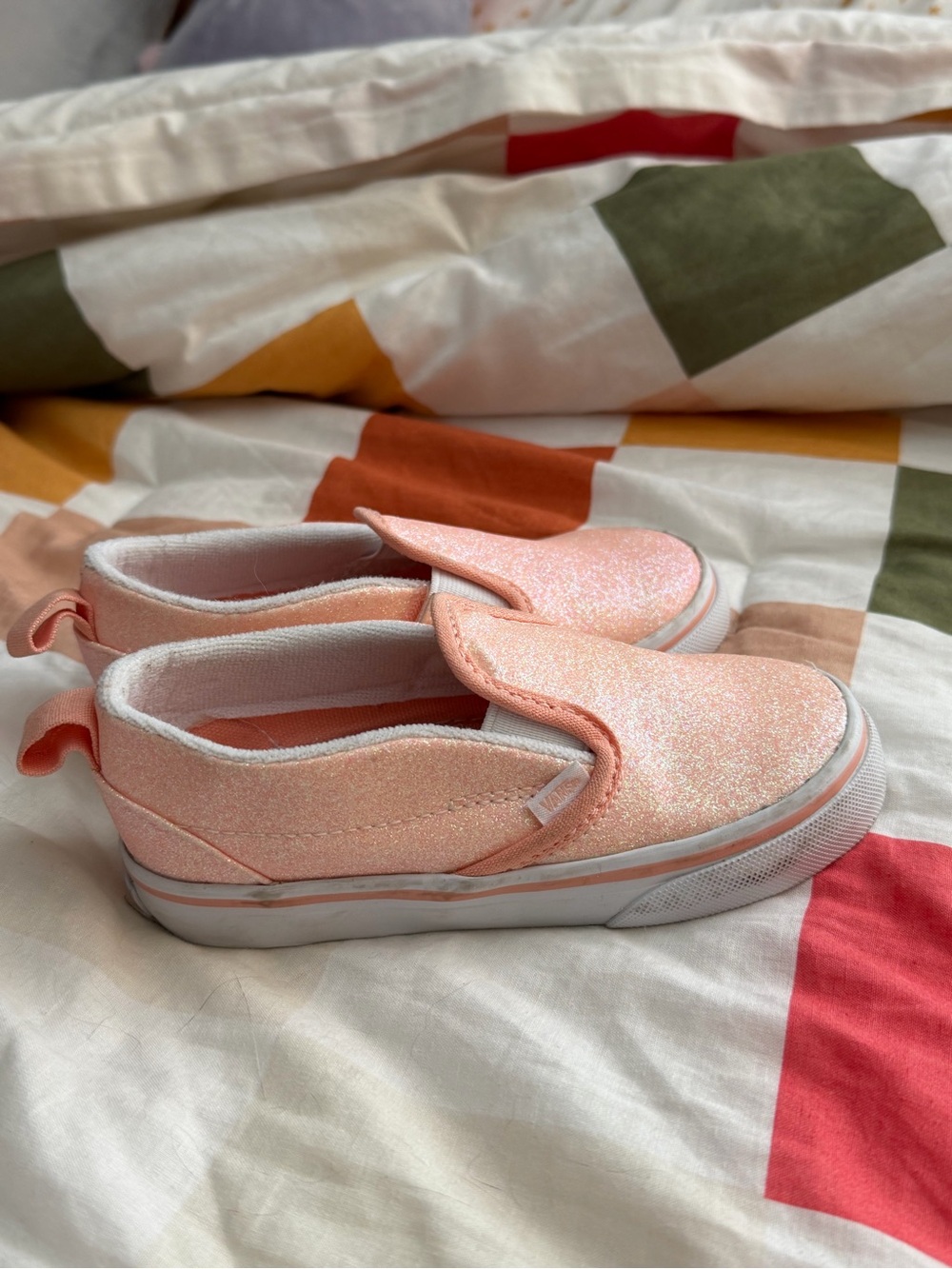 Vans Kids Slip-On Glitter Sneakers in Light Peach
